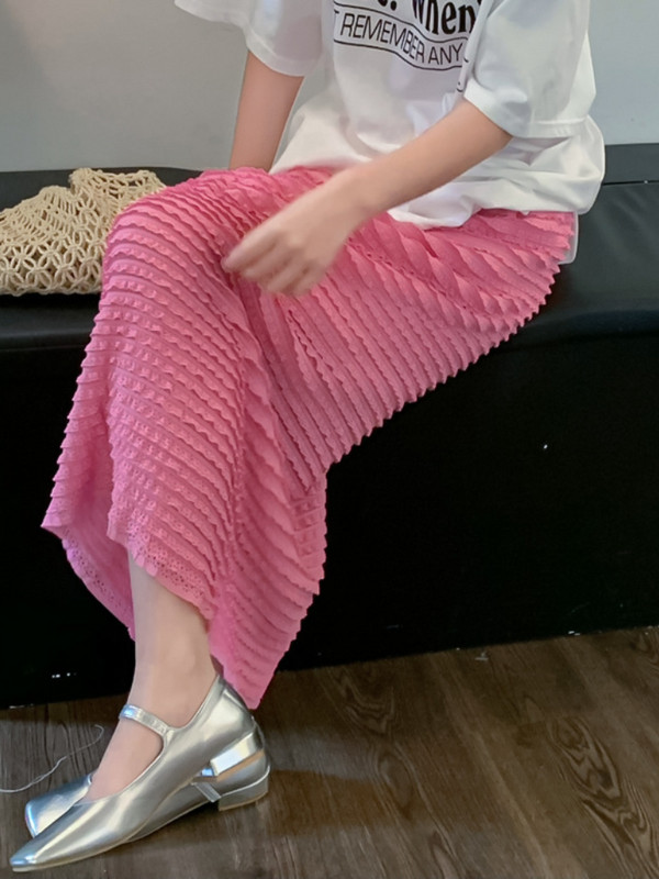 Rózsaszín szoknyák Női Összecsukható Elegáns Irodai Lady Elegáns Puha Rugós Magas Derekú Teljesen illő hasított divat Koreai Stílus Esztétikus