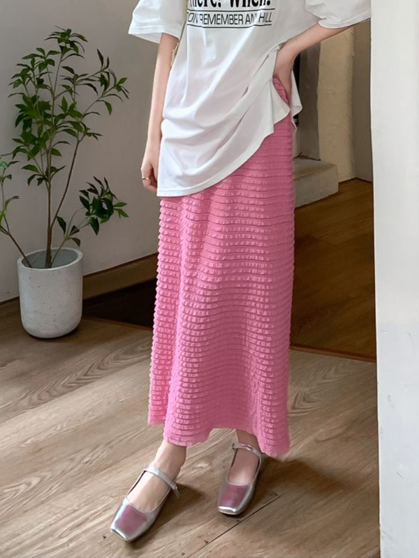 Rózsaszín szoknyák Női Összecsukható Elegáns Irodai Lady Elegáns Puha Rugós Magas Derekú Teljesen illő hasított divat Koreai Stílus Esztétikus