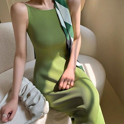 Midi ujjatlan ruha Női nyári divat Elegáns Mujer Alkalmi szexi Vestidos Teljesen passzoló utcai ruházati design Kötött új elegáns buli