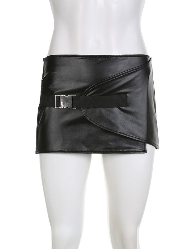 IAMSURE Sexy Solid Super Mini svārki ar zemu jostasvietu Y2K Slim Pu ādas taisni svārki sievietēm 2023 Vasaras modes sieviešu ielas apģērbs