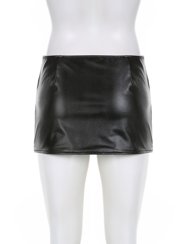 IAMSURE Sexy Solid Super Mini svārki ar zemu jostasvietu Y2K Slim Pu ādas taisni svārki sievietēm 2023 Vasaras modes sieviešu ielas apģērbs