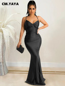 CM.YAYA női kötőfék nyakú, hát nélküli szatén sellő test Midi maxi ruha szexi éjszakai parti hosszú ruhák 2022 nyári tavasz