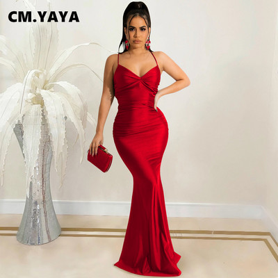CM.YAYA női kötőfék nyakú, hát nélküli szatén sellő test Midi maxi ruha szexi éjszakai parti hosszú ruhák 2022 nyári tavasz