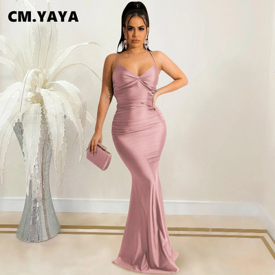 CM.YAYA női kötőfék nyakú, hát nélküli szatén sellő test Midi maxi ruha szexi éjszakai parti hosszú ruhák 2022 nyári tavasz