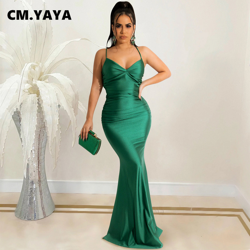 CM.YAYA női kötőfék nyakú, hát nélküli szatén sellő test Midi maxi ruha szexi éjszakai parti hosszú ruhák 2022 nyári tavasz