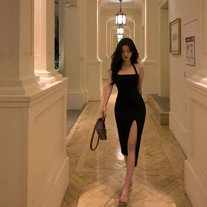 Φόρεμα Halter για Γυναικείο Κομψό Φόρεμα Midi Bodycon Γυναικεία Στράπλες Ρούχα Μόδα Vintage Φορέματα για πάρτι Μαύρα καλοκαιρινά Vestidos