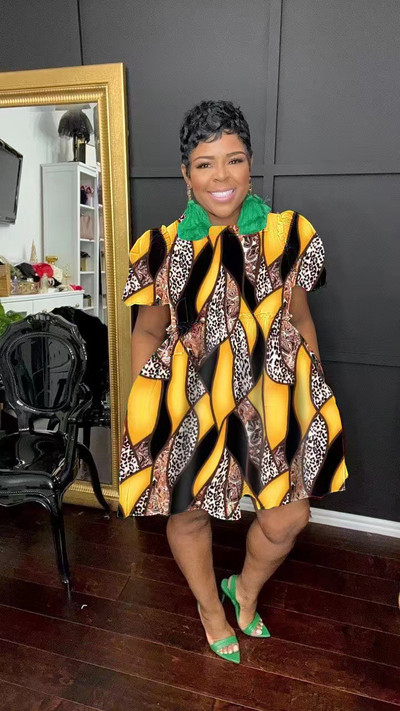 CM.YAYA Ženska puf haljina s kratkim rukavima i visokim strukom s printom, velika zaokretna haljina do koljena 2023. Chic Vestidos Seksi klupske haljine za zabave