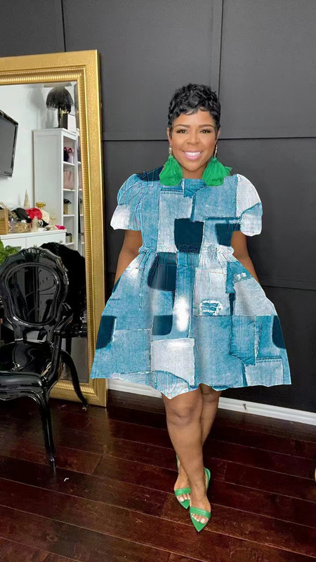 CM.YAYA Ženska puf haljina s kratkim rukavima i visokim strukom s printom, velika zaokretna haljina do koljena 2023. Chic Vestidos Seksi klupske haljine za zabave