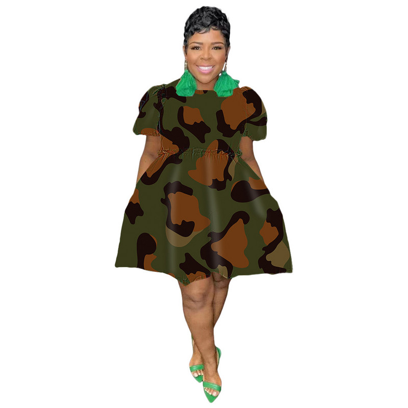 CM.YAYA Ženska puf haljina s kratkim rukavima i visokim strukom s printom, velika zaokretna haljina do koljena 2023. Chic Vestidos Seksi klupske haljine za zabave