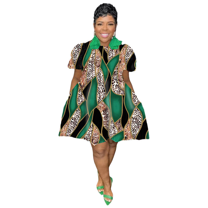 CM.YAYA Ženska puf haljina s kratkim rukavima i visokim strukom s printom, velika zaokretna haljina do koljena 2023. Chic Vestidos Seksi klupske haljine za zabave