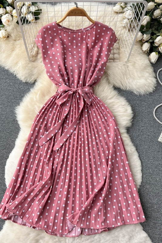 Neploe ljetna francuska retro točkasta haljina bez rukava na vezanje tankog struka, tanki vestido slatki plisirani ženski ogrtač