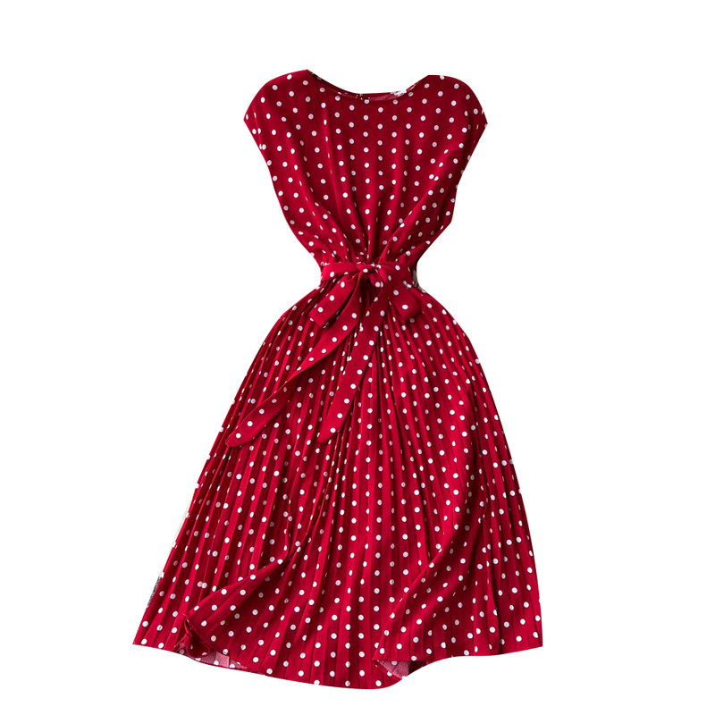 Neploe ljetna francuska retro točkasta haljina bez rukava na vezanje tankog struka, tanki vestido slatki plisirani ženski ogrtač