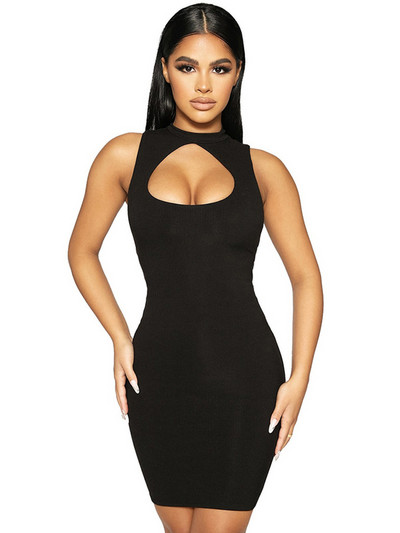 Casual O-kaelusega varrukateta soliidne silmkoeline kleit, õhuke veniv minibodycon Lihtne metsik kontorinaiste suvekleit naiste 2022