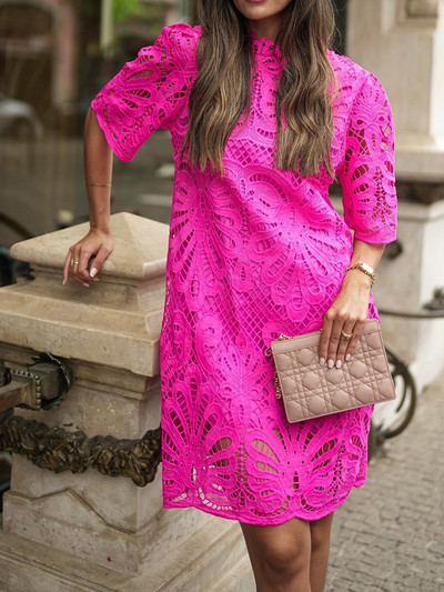 2023-as divatos csipke vájt mini ruha Szexi buborékos, rövid ujjú, A-vonalú női ruha Elegáns egyszínű ingázó ruha Vestidos