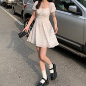 Mini haljine Ženske ljetne izdubljene Seksi fakultetske Lijepe djevojke koje izlaze u francuskom stilu Trendovske studentice Slatke A-kroja s puf rukavima Novo