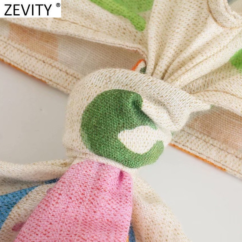 Zevity új női szexi V nyakú virágos nyomtatott oldal hasított vászon kimonó midi ruha, női elegáns derék kivágású csomózott Vestido DS8761