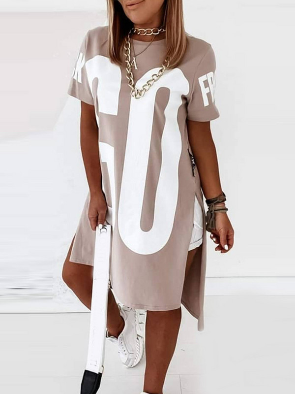 Női divat Alkalmi laza szabású midi ruha Női alkalmi rövid ruhák betűkkel nyomtatott szegélyes póló ruha