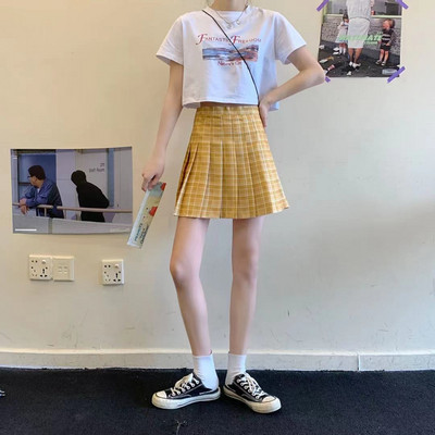 Női magas derekú Y2k nyári japán iskolai ruhák kockás rakott szoknya Diák Cosplay Anime Mini Jk egyenruha Rövid szoknyák