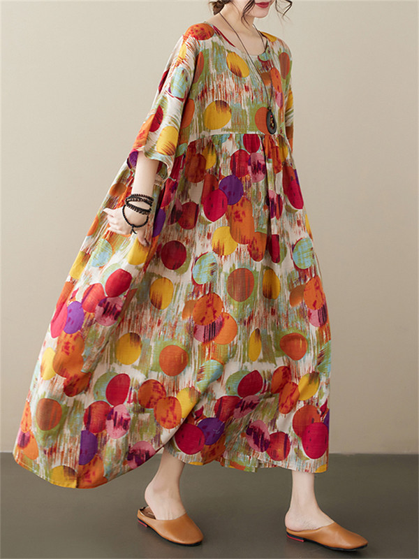 Liela izmēra vasaras sieviešu ikdienas brīva punktveida kleita Korejas jauna sieviešu kleita, liela izmēra A-lina pulovera garās kleitas