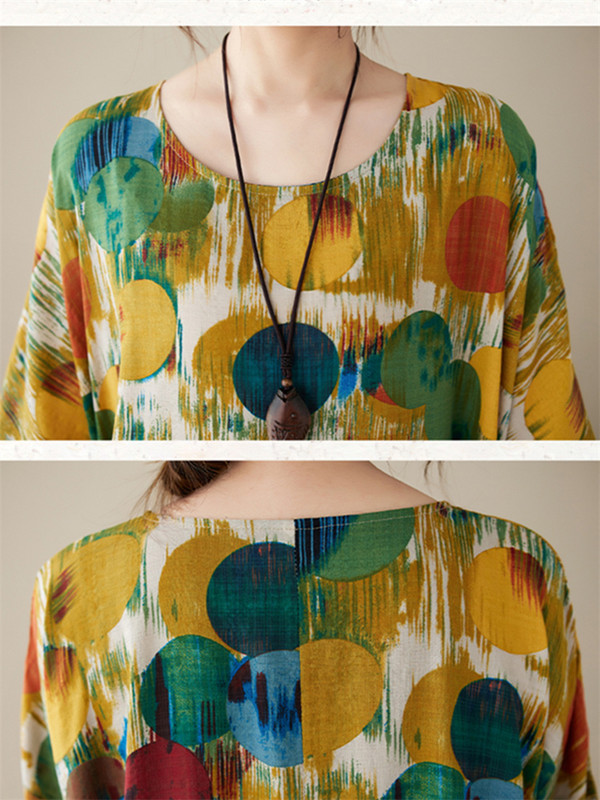 Liela izmēra vasaras sieviešu ikdienas brīva punktveida kleita Korejas jauna sieviešu kleita, liela izmēra A-lina pulovera garās kleitas