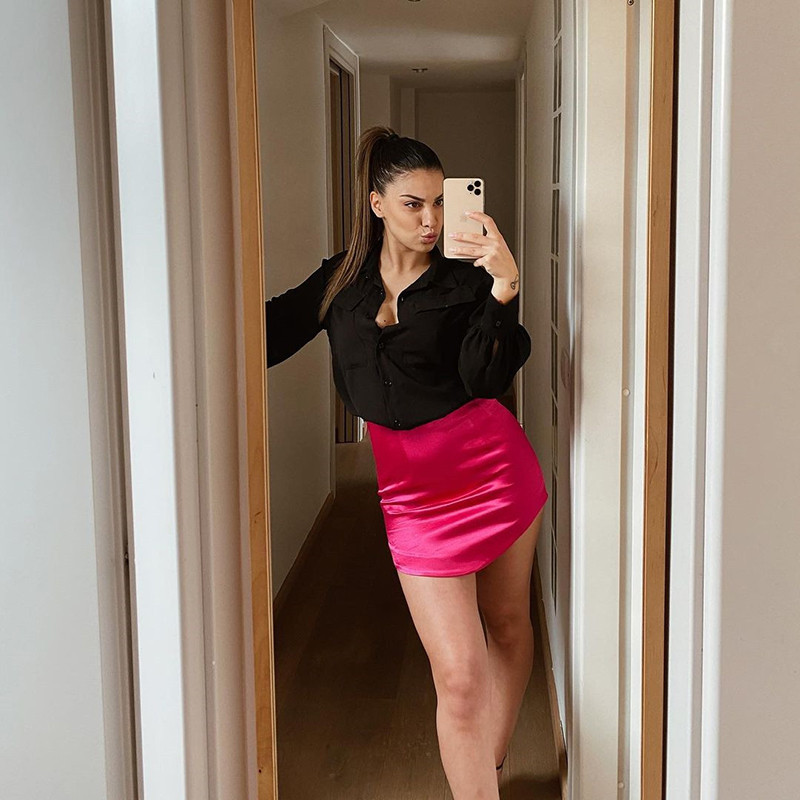 KONDALA Za Chic rózsaszín szexi mini szoknyák női selyem egyenes magas derekú utcai ruházat szoknyák divat 2021 Fladas Mujer