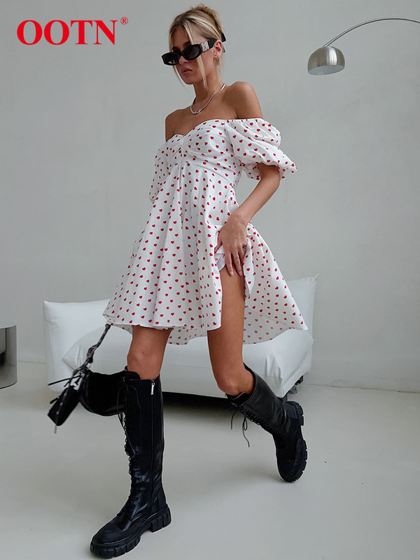 OOTN Seksuali Suknelė Neiš Pečių Spausdinti Moteriška Vasarinė Suknelė Trumpomis Rankovėmis Vakarėliui Madinga Slim Mini A Line Suknelė Užtrauktukas 2023 Nauja