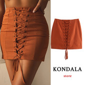 KONDALA Ženske šik smeđe seksi suknje s plaštom na vezanje visokog struka Seksi mini suknje Elegantne Mujer Faldas