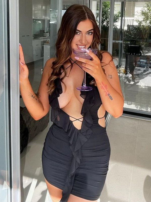 Avrilyaan 2023. Seksi haljina s plisiranim plisama s dubokim V ularom Ženska rastezljiva mini ljetna haljina bez leđa Elegantne haljine za zabave Vestidos