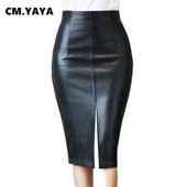CM.YAYA Ženske suknje od umjetne kože visokog struka Noćni klub Street Vintage Bodycon Midi suknje s prorezima na gumbe Suknja za zabave 2022.