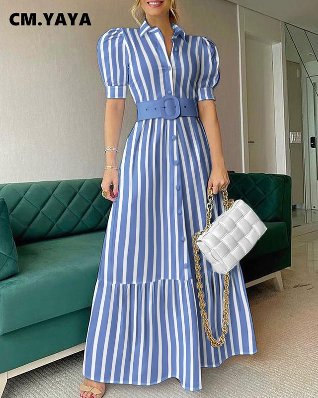 CM.YAYA naiste pikad kleidid triibulised üherealised lahtised maksikleidid vööga Kontori Daami Vestidos Moerõivad suvine