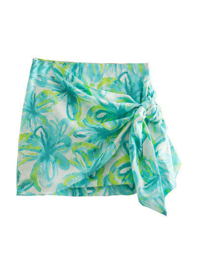 TRAF Női Divat Csokorkötős Nyomtatott Könnyű Miniszoknya Vintage Magas derekú oldalsó cipzáras Női szoknyák Mujer