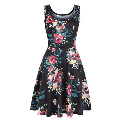 Strandruha nyári női 2019 szexi ujjatlan virágmintás Femme elegáns vintage rakott ruhák Boho alkalmi parti ruha Vestido