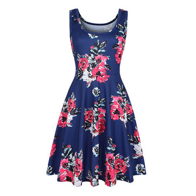 Strandruha nyári női 2019 szexi ujjatlan virágmintás Femme elegáns vintage rakott ruhák Boho alkalmi parti ruha Vestido