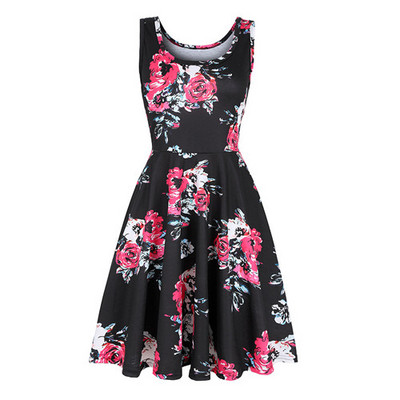 Strandruha nyári női 2019 szexi ujjatlan virágmintás Femme elegáns vintage rakott ruhák Boho alkalmi parti ruha Vestido