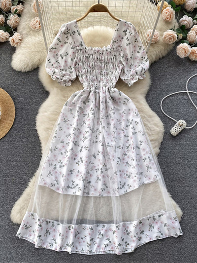 2023. gada jauna puķaina vasaras kleita sievietēm brīvdienu brīvdienu kleitas bez melnām īsām piedurknēm, slaidas franču stila sieviešu kleitas