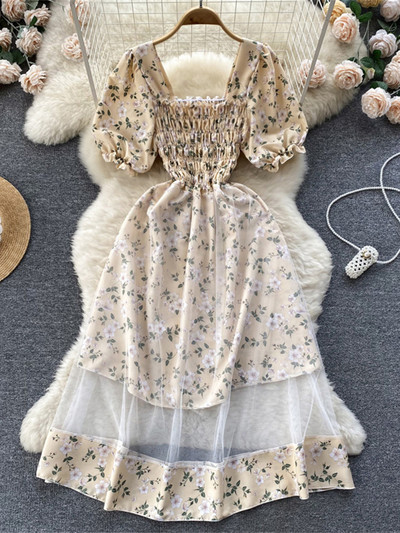 2023. gada jauna puķaina vasaras kleita sievietēm brīvdienu brīvdienu kleitas bez melnām īsām piedurknēm, slaidas franču stila sieviešu kleitas