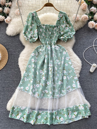 2023. gada jauna puķaina vasaras kleita sievietēm brīvdienu brīvdienu kleitas bez melnām īsām piedurknēm, slaidas franču stila sieviešu kleitas