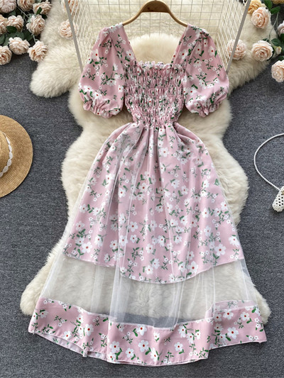 2023. gada jauna puķaina vasaras kleita sievietēm brīvdienu brīvdienu kleitas bez melnām īsām piedurknēm, slaidas franču stila sieviešu kleitas