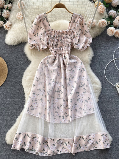 2023. gada jauna puķaina vasaras kleita sievietēm brīvdienu brīvdienu kleitas bez melnām īsām piedurknēm, slaidas franču stila sieviešu kleitas