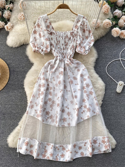 2023. gada jauna puķaina vasaras kleita sievietēm brīvdienu brīvdienu kleitas bez melnām īsām piedurknēm, slaidas franču stila sieviešu kleitas