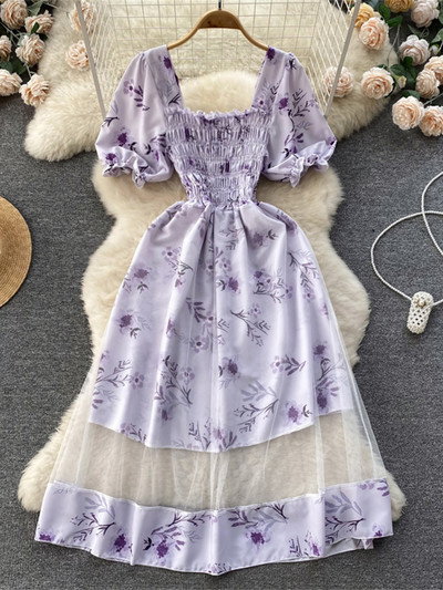 2023. gada jauna puķaina vasaras kleita sievietēm brīvdienu brīvdienu kleitas bez melnām īsām piedurknēm, slaidas franču stila sieviešu kleitas