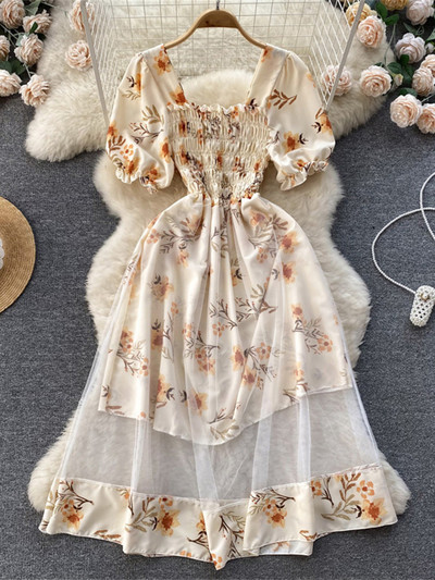 2023. gada jauna puķaina vasaras kleita sievietēm brīvdienu brīvdienu kleitas bez melnām īsām piedurknēm, slaidas franču stila sieviešu kleitas