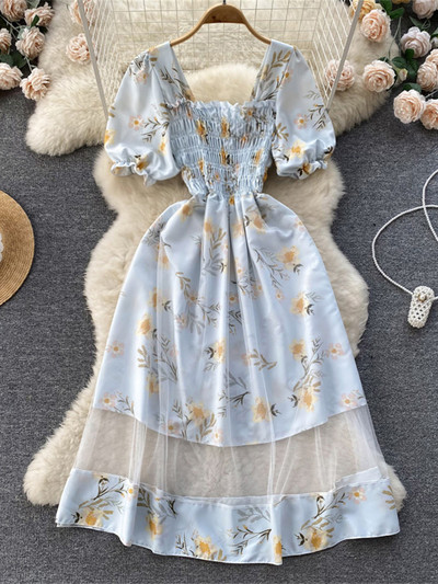 2023. gada jauna puķaina vasaras kleita sievietēm brīvdienu brīvdienu kleitas bez melnām īsām piedurknēm, slaidas franču stila sieviešu kleitas