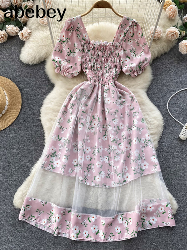 2023. gada jauna puķaina vasaras kleita sievietēm brīvdienu brīvdienu kleitas bez melnām īsām piedurknēm, slaidas franču stila sieviešu kleitas