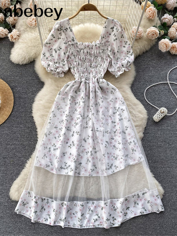 2023. gada jauna puķaina vasaras kleita sievietēm brīvdienu brīvdienu kleitas bez melnām īsām piedurknēm, slaidas franču stila sieviešu kleitas