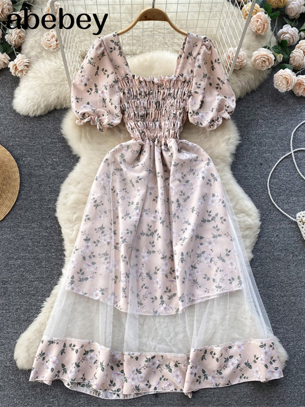 2023. gada jauna puķaina vasaras kleita sievietēm brīvdienu brīvdienu kleitas bez melnām īsām piedurknēm, slaidas franču stila sieviešu kleitas