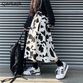 Cows Print Mid Calf φούστες Γυναικεία ρούχα δρόμου Harajuku Vintage Σχέδιο Loose Fit All-match High Waist College Hipster Αισθητικό Νέο