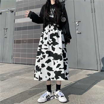 Cows Print Mid Calf φούστες Γυναικεία ρούχα δρόμου Harajuku Vintage Σχέδιο Loose Fit All-match High Waist College Hipster Αισθητικό Νέο