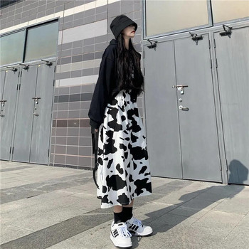 Cows Print Mid Calf φούστες Γυναικεία ρούχα δρόμου Harajuku Vintage Σχέδιο Loose Fit All-match High Waist College Hipster Αισθητικό Νέο