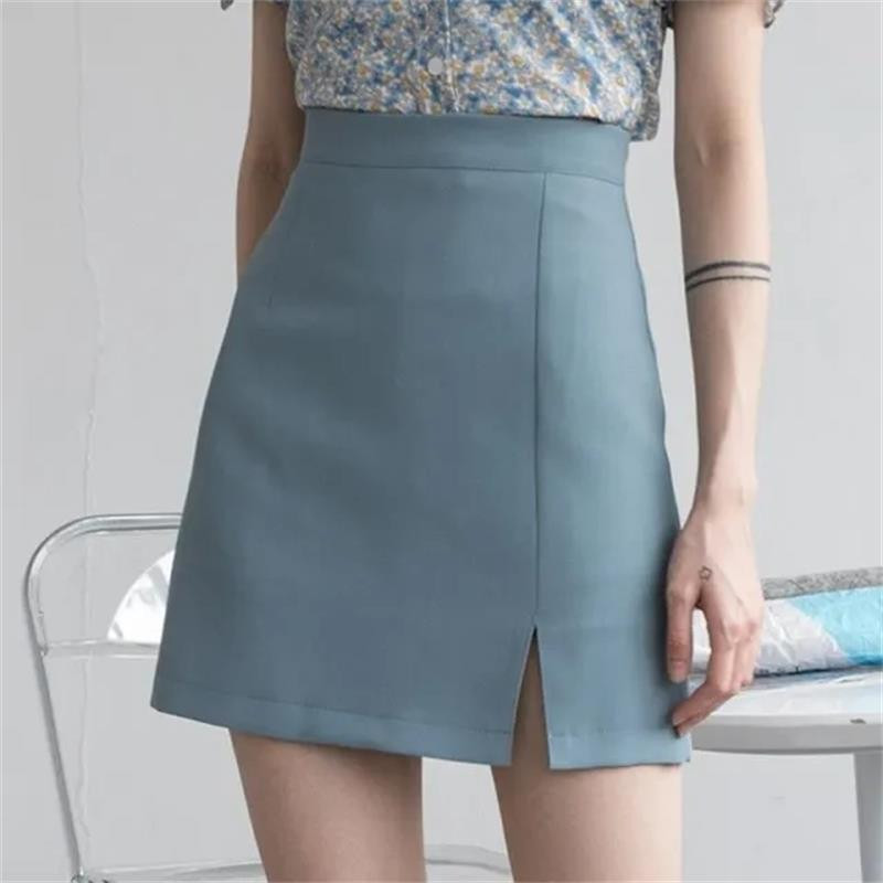 Nyári Temperamentum A-vonalú szoknyák Női Magas derekú szoknyák Csípő hasított mini szexi koreai szoknyák Elegáns irodai női fekete édes szoknya